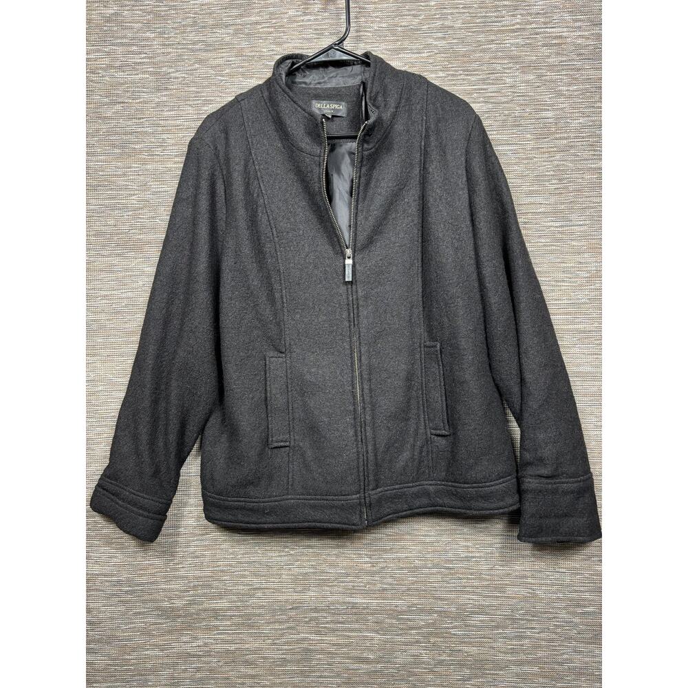 Della Spiga Jacket Womens XL Gray Wool Blend Full Zip Lined Short Coat Collared